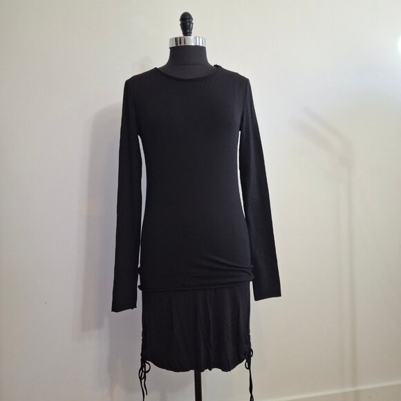 Lamps 2-Layer Bodycon Dress Size M Drawstring Side Ruching Long Sleeves Stretch - Picture 1 of 16